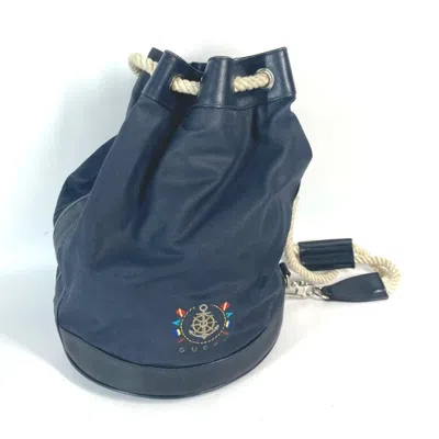 Pre-owned Gucci Navy Coated Canvas Leather Shoulder Bag ()