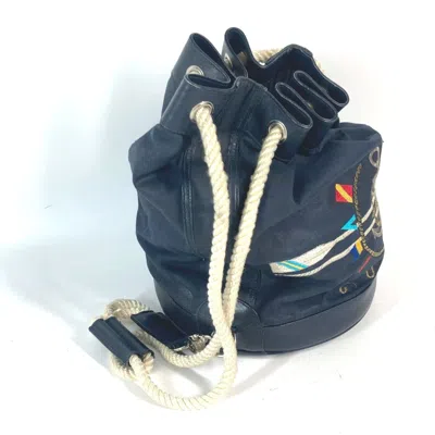 Pre-owned Gucci Navy Coated Canvas Leather Shoulder Bag ()