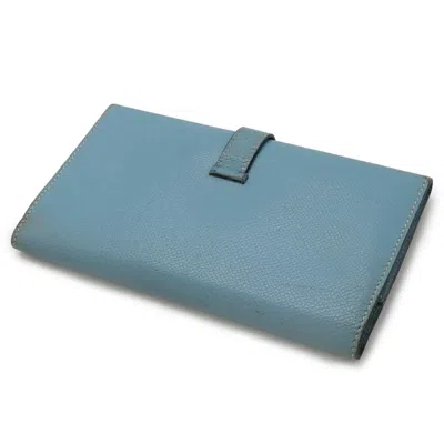 Pre-owned Hermes Blue Jean Leather Long Wallet (tri-fold) ()