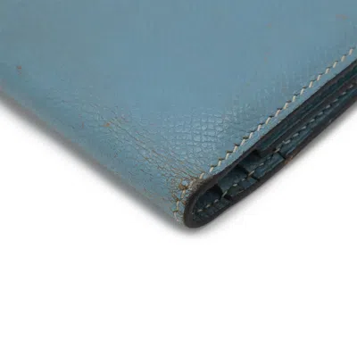 Pre-owned Hermes Blue Jean Leather Long Wallet (tri-fold) ()