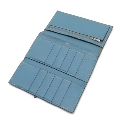 Pre-owned Hermes Blue Jean Leather Long Wallet (tri-fold) ()
