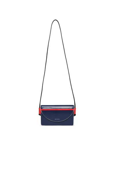 Marni Logo-print Shoulder Bag In Blue