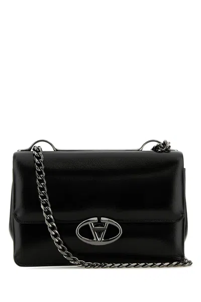 Valentino Black Leather Medium Vlogo Shoulder Bag