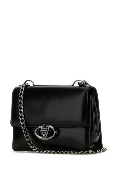 Valentino Black Leather Medium Vlogo Shoulder Bag