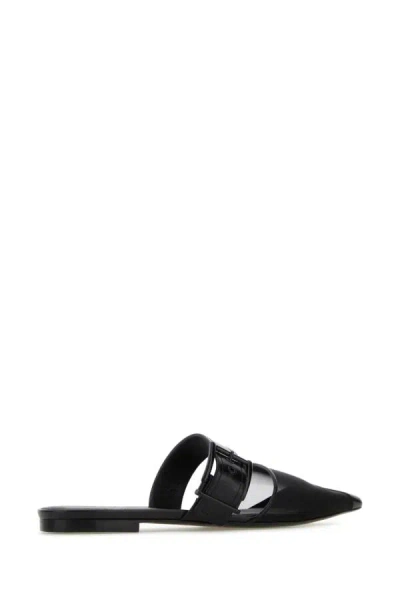 Alexander Mcqueen Black Mesh And Leather Punk Slippers