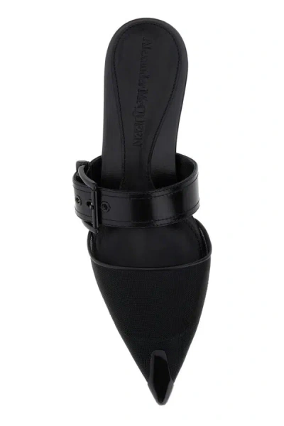 Alexander Mcqueen Black Mesh And Leather Punk Slippers