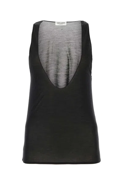 Saint Laurent Black Deep V Neck Tank Top