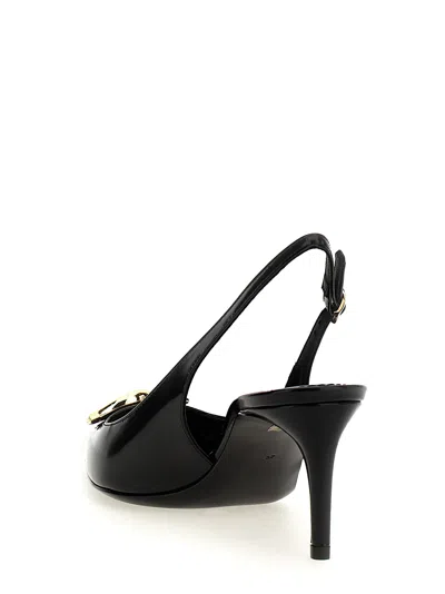 Dolce & Gabbana Black Slingback With Plate Logo In Patent Leather Woman