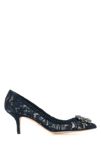 Dolce & Gabbana Scarpe Con Tacco In Pizzo Blu Notte Donna
