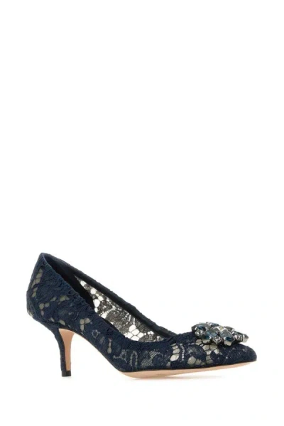 Dolce & Gabbana Scarpe Con Tacco In Pizzo Blu Notte Donna