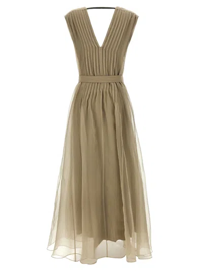 Shop Brunello Cucinelli Silk Dress Dresses Beige