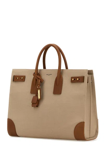 Saint Laurent Two-tone Canvas And Leather Large Sac De Jour Handbag