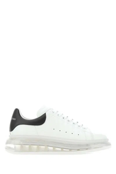Alexander Mcqueen Classic White Leather Sneakers With Black Heel