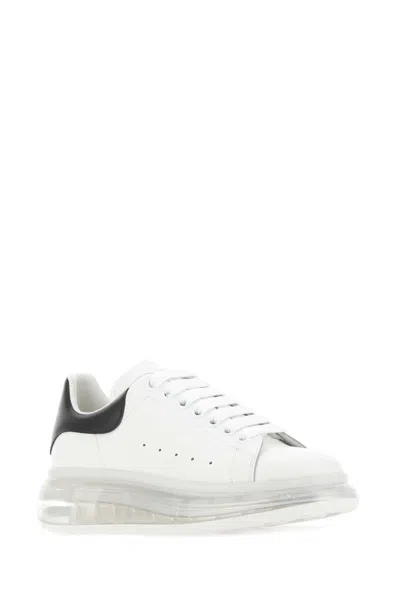 Alexander Mcqueen Classic White Leather Sneakers With Black Heel