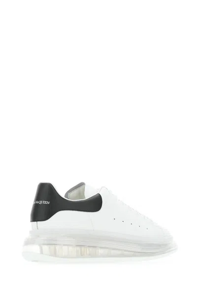Alexander Mcqueen Classic White Leather Sneakers With Black Heel