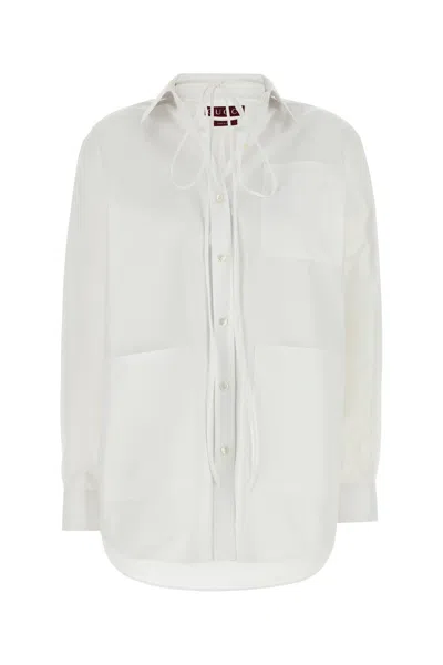 Gucci Women White Shirt With Tonal Logo Lettering Embroidery On The Collar In Cotton Woman In Neutral