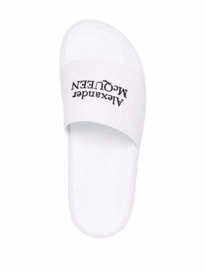 Alexander Mcqueen White Logo Pool Slides In Rubber