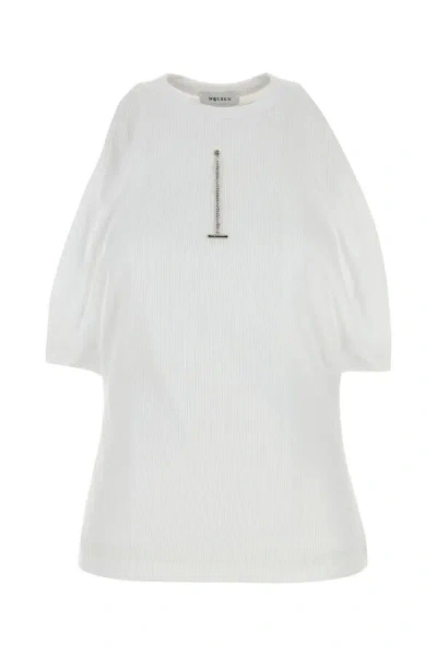 Alexander Mcqueen Ribbed Tank Top With Chain Closure In White