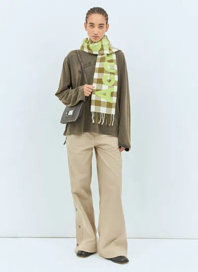 Acne Studios Narrow Check Logo Scarf In Green