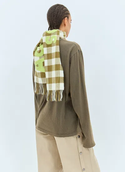 Acne Studios Narrow Check Logo Scarf In Green