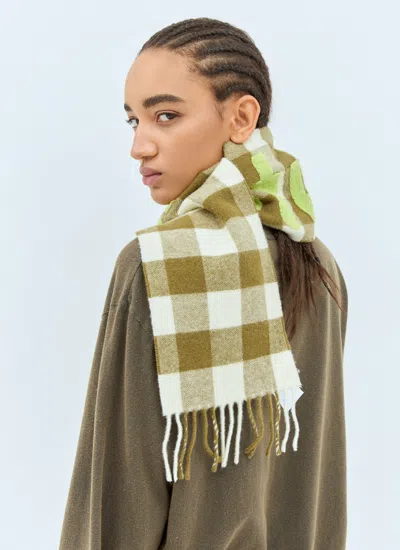 Acne Studios Narrow Check Logo Scarf In Green