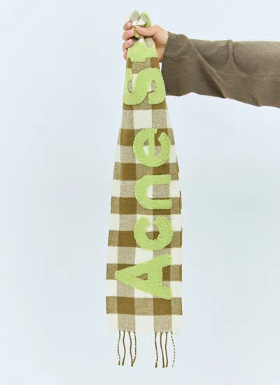 Acne Studios Narrow Check Logo Scarf In Green