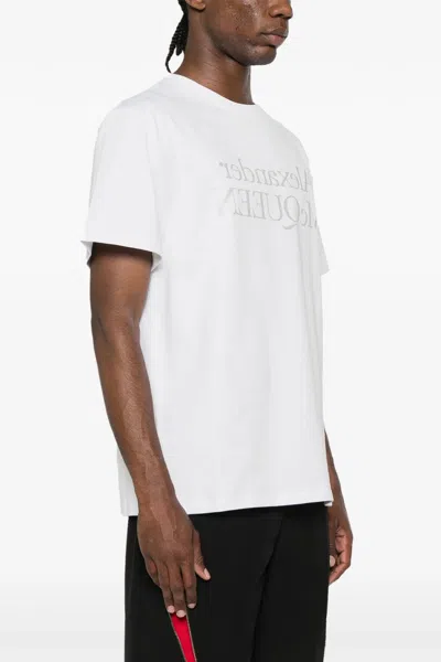 Shop Alexander Mcqueen Mcqueen Men Logo Print T-shirt In White