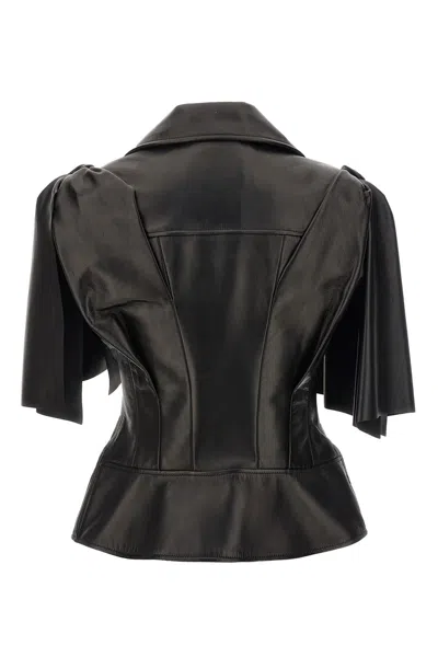 Alexander Mcqueen Women Sleeveless Leather Jacket With Knotted Drapery In Black