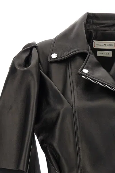 Alexander Mcqueen Women Sleeveless Leather Jacket With Knotted Drapery In Black