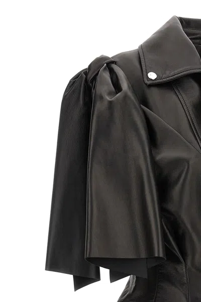 Alexander Mcqueen Women Sleeveless Leather Jacket With Knotted Drapery In Black