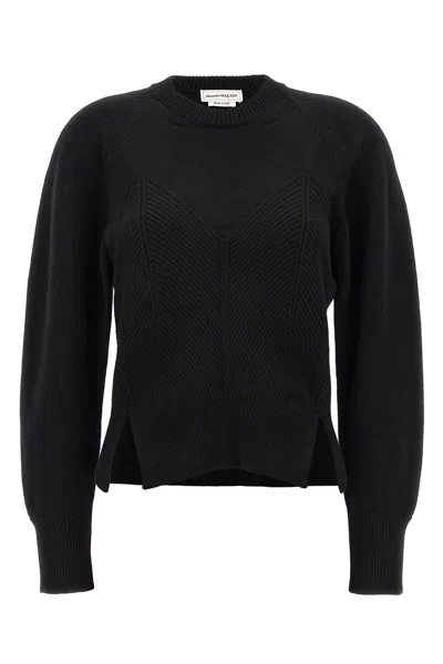 Alexander Mcqueen Chevron Corset Sweater In Wool In Black