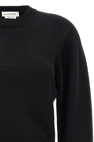 Alexander Mcqueen Chevron Corset Sweater In Wool In Black