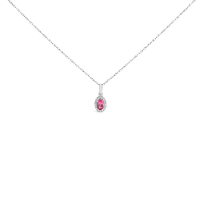 Haus Of Brilliance 10k White Gold 5x3mm Gemstone And Diamond Accent Halo Oval Shape 18" Pendant Necklace In Multi