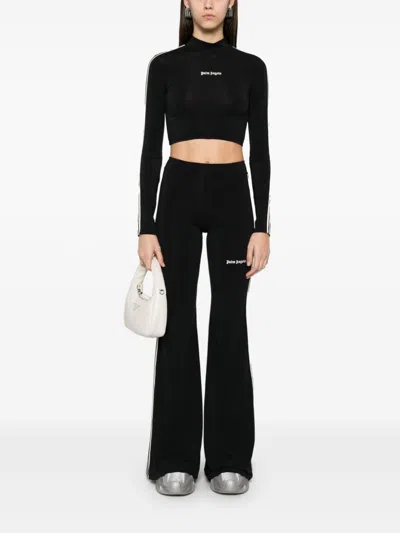 Palm Angels Long Sleeves Cropped Mockneck Top In 1003 Black Off White