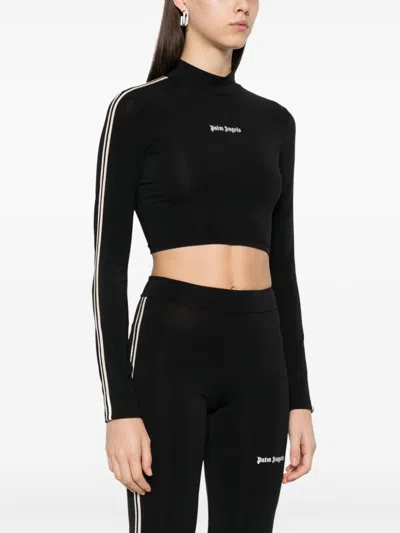 Palm Angels Long Sleeves Cropped Mockneck Top In 1003 Black Off White