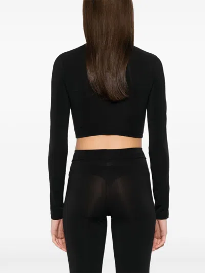 Palm Angels Long Sleeves Cropped Mockneck Top In 1003 Black Off White