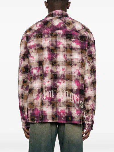 Palm Angels Curved-logo Check Shirt In 3203 Fuchsia Off