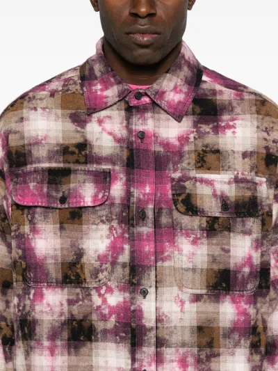 Palm Angels Curved-logo Check Shirt In 3203 Fuchsia Off