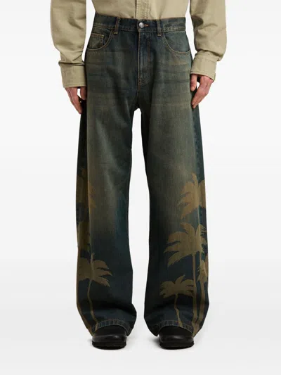 Palm Angels Laser Palms Loose Denim Pants Brown - Gr In 6009 Brown Gr