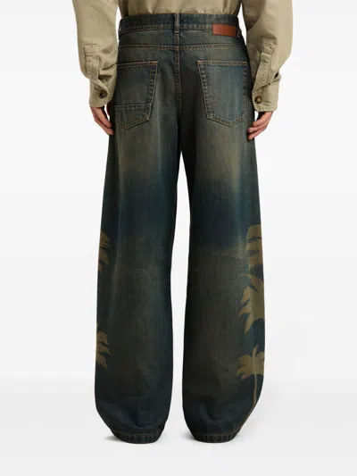 Palm Angels Laser Palms Loose Denim Pants Brown - Gr In 6009 Brown Gr