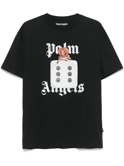 Palm Angels Black T-shirt With Front Dice And Logo Print In 1003 Black Off White