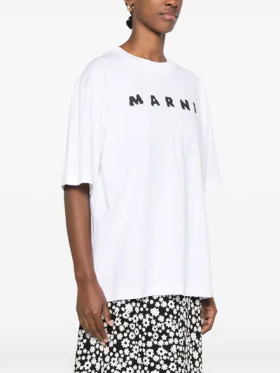 Marni Classic Short-sleeve T-shirt With Scribbled Logo In Slw01 Lily White