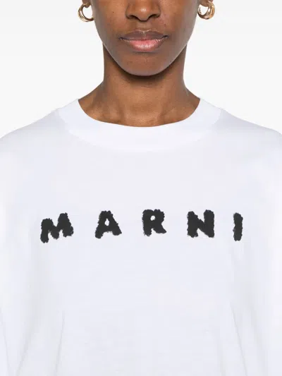 Marni Classic Short-sleeve T-shirt With Scribbled Logo In Slw01 Lily White