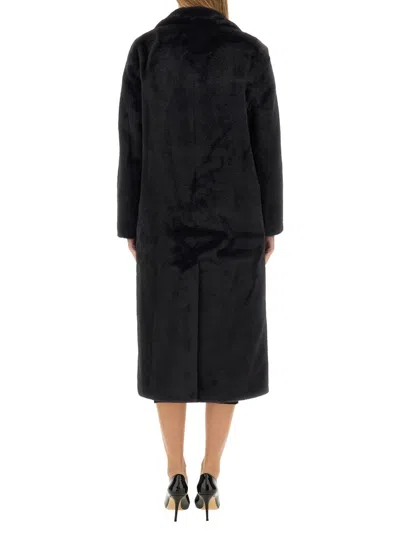 Michael Michael Kors Black Double-breasted Coat In Faux-fur Woman In Blue