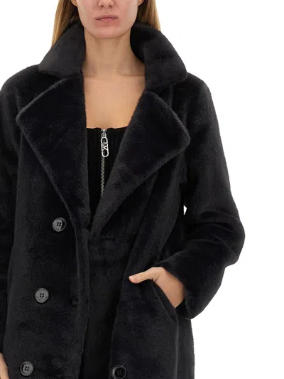 Michael Michael Kors Black Double-breasted Coat In Faux-fur Woman In Blue