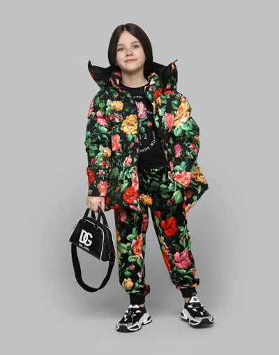 Dolce & Gabbana Rose-print Padded Hooded Jacket In Multicoloured