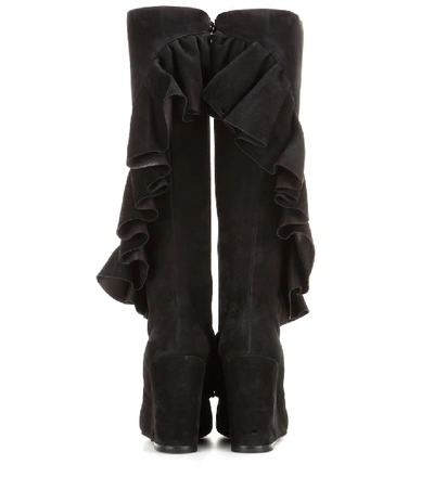 Shop Jw Anderson Ruffled Suede Knee-high Wedge Boots