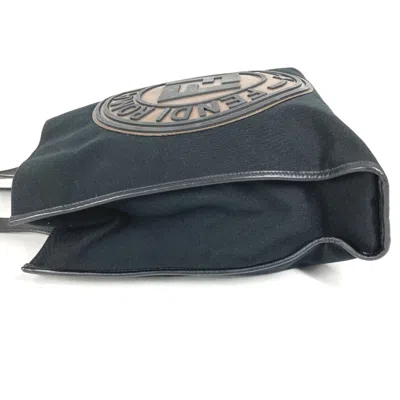 Pre-owned Fendi Black Brown Canvas Leather Shoulder Bag Tote Bag () In Black, Brown