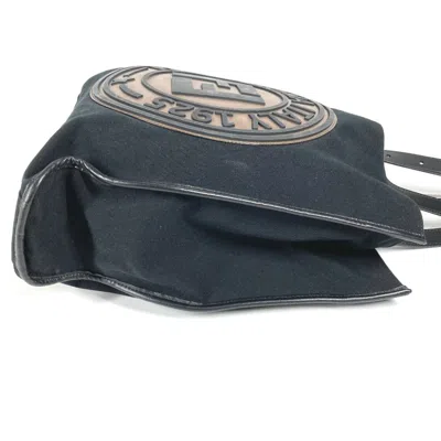 Pre-owned Fendi Black Brown Canvas Leather Shoulder Bag Tote Bag () In Black, Brown