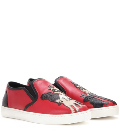 Shop Dolce & Gabbana Leather Slip-on Sneakers In Red